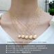 Haitong South Sea gold bead pendant 18K gold holder gold leaf seawater pearl necklace single round golden clavicle chain for women 12-13mm almost flawless