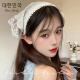 Summer Baotou Sunscreen Veil 2024 New Double-sided Triangle Scarf French Hairband Women's Lace Headdress F1315 MW White