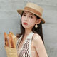 ALBINELE草帽女夏天复古英伦平顶礼帽韩版沙滩帽防晒遮阳帽ins网红平顶帽 白色（咖啡色带） 可调节 (55-60cm)