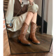 Fan Xiaoru Retro Western Cowboy-Stiefel Frauen er sui selbe bestickte Martin-Stiefel 2025 NEUE MIDE-TUBE Kurzstiefel Reisen Ritterstiefel Dunkelbraun 36 36