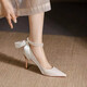
Dofinison French high heels for women's satin thin heel pointed toe wedding shoes with pearl bows and elegant spring and autumn shoes high heels [Champagne color 7cm-38]