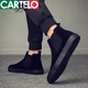 卡帝乐鳄鱼（CARTELO）切尔西靴男士马丁靴男款一脚蹬高帮棉鞋男鞋秋冬翻毛皮鞋加绒靴子 882黑色 38