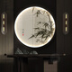 Paidan Xianmeng New Chinese Style Decorative Painting Round Luminous Painting Entry Hall Living Room Painting Landscape Painting Zen Tea Room Hanging Painting Ink Painting Spring Swallow Ink Bamboo - Aluminum Alloy Black Frame/Crystalline Porcelain Surface Diameter 50cm - No Light Style
