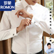 ROMON French shirt men's long-sleeved slim-free business formal wear groom best man wedding cuff link white shirt professional banquet white [twill French sleeves] 40/L
