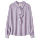 Shandubila elegant temperament, sophisticated and fashionable fluttering collared shirt women's long-sleeved chiffon shirt commuting all-match top purple M