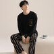 Cat men pajamas men pure cotton long sleeve trousers full cotton pullover teenagers wear large size loose home clothing suit 9249 black 3XL [recommended 160-190Jin [Jin equals 0.5 kg]]