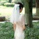 Crystal Bridal Veil Proposal and Certificate Marriage Registration Wedding Dress Headdress Bow Double-layer Mesh Wedding Photo Props