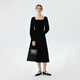 Fan Silann velvet low square collar French black skirt for women 2024 winter new elegant annual meeting dress 14698 black XL