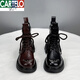 CARTELO leather Martin boots for women 2024 new autumn British style European products ins trendy slim thick-soled short boots burgundy (added velvet style) 38