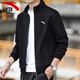 ANTA Sports Jacket Men's Autumn and Winter Cardigan Stand Collar Jacket Sweatshirt Long Sleeve Zipper Top 7706-1 Basic Black Regular Style L (175)