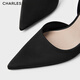 
CHARLES/KEITH bright diamond chain wristband pointed toe high heel sandals girls birthday gifts for girlfriend CK1-60280436 BLACK TEXTURED black texture 38