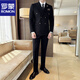 ROMON diagonal striped suit suit men's British business formal double-breasted groom's wedding thickened dress suit three-piece black (suit + pants + vest) XL 52 Reference 125-135Jin Jin is equal to about 0.5 kg