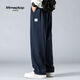 MMOPTOP trendy brand drapey casual pants for men in autumn and winter breathable anti-wrinkle straight wide leg loose sanitary trousers CJ01 Navy blue 2XL