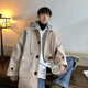 NEW OR MODE American mid-length woolen coat for men in autumn and winter, knee-length trendy windbreaker, thickened hooded woolen coat, off-white XL