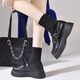 Guiqi Socks Martin-Stiefel für Frauen im Herbst und Winter, dick-solide Hochhausstiefel für Frauen im britischen Stil gestrickt dünne Stiefel, um mit kleinen Lederschuhen schwarze Matte-37 größer auszusehen