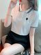 棠檀t恤衫女024年女款短袖恤翻领运动上衣宽松刺绣幼师园服夏季工作服 9926#紫罗兰 S 建议60-75斤）