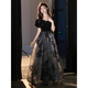Lingkaqi Black Sequin Robe de soirée haut de gamme pour les femmes Luxury Luxury Niche Chinese Style Anniversaire Host Performance Long Jirt Picture principale L