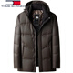 TOME BORNEK Tommy high-end genuine leather men's down jacket removable hooded white goose down warm winter trendy jacket thick 555 models - black (leather down jacket) 175/L recommended 125-140 Jin Jin equals 0.5 kg
