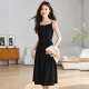 Lislave New Chinese Style Damen Kurzärärmelte Schal zweiteiliger Kleid 2024 Neuer Sommer-Stand-up-Halsband gedrucktem Hosentuch Rock Schwarz 679 L