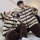 Mengdong three-layer quilted ultra-thick coral velvet Buzz Lightyear couple's pajamas winter plus velvet thickening men's and women's home wear set thick three-layer quilted 6815# brown striped Woody men's style (XXL)