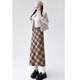 Hao'e retro woolen plaid skirt for women autumn and winter brown high waist slim pear-shaped figure long slit a-line skirt khaki M recommended 96-110Jin Jin equals 0.5 kg