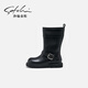 Shachi Kinderschuhe Mädchen Lederstiefel 24 Herbst neue High Tube Martin Boots Medium große Kinder Mädchen Lange Stiefel Kinderstiefel Schwarze Größe 31 innere Länge etwa 20 cm