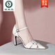 Woodpecker hohl atmungsaktiven Einzelschuhen 2025 Neue Mode Leder Einzeilen Schnalle Slim Heeled Gold Sandals Frauen High Heels Black 9719-74 38