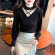 AEMAPE sexy hollow half turtleneck knitted bottoming shirt for women in autumn and winter fashionable style with lantern sleeve top and versatile sweater, apricot color, one size fits all (80-135Jin Jin is equal to 0.5 kg)