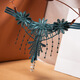 Light luxury tassel sentimental temptation thong women's see-through embroidery playable beaded crotch free sexy underwear Japanese style dark green
