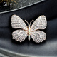 Siliou Meiman Diamond Butterfly Brooch Women's Retro Insect Corsage Fashion Versatile Alloy Pin Accessories White Oil Drop Pattern Butterfly