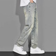 Zhidoudou American Retro Yellow Bud Jeans Men's Automn Wash High Street Straight Loose Spring et automne Pantalon décontracté pour hommes nostalgiques 1098 Bleu clair 28