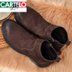 CARTELO leather boots men's genuine leather autumn and winter zippered boots men's Martin boots fur men's shoes high top leather shoes men's toe layer cowhide brown. Genuine leather 15605 plus velvet inner 37