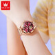 OLEVS Swiss certified brand watch women's mechanical watch fully automatic waterproof luminous women's watch hollow diamond-set fashion watch OLEVS-6636-steel belt rose shell red surface
