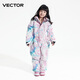 Vector儿童滑雪服套装女童连体加厚外套保暖防水防风透气户外滑雪衣雪裤 粉紫星空-儿童连体滑雪服 130cm