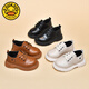 G.duck Little Yellow Duck Boys' Leather Shoes British Style 2024 Spring Soft Sole Children's Baby Shoes Korean Style Lace-Up Little Girls Leather Shoes Black 23