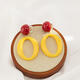 Delijia children's retro Hong Kong style exaggerated temperament girl personality contrasting color geometric earrings earrings mosquito coil ear clips without ear piercing [1049] contrasting color elliptical ear needle