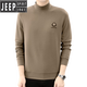 JEEP SPIRIT autumn and winter new men's velvet half turtleneck cotton sweatshirt long-sleeved T-shirt bottoming shirt slim fit skin-friendly inner wear Khaki M 85-110Jin Jin is equal to about 0.5 kg
