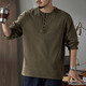 Hou Teng American Henley Collar Long Sleeve T-Shirt Men's Loose 2025 Autumn Undershirt Men's Retro Casual Top Men Mocha Brown XL (140-155Jin Jin equals 0.5kg)
