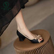 
Woodpecker's new 2025 summer leather thick heel sandals fish mouth open toe fashion non-slip fairy style single shoes for women black 36
