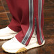 Jingulai striped straight-leg sweatpants for men in spring and autumn, loose zipper pockets, large size fat sweatpants, men's casual pants, red, thickened, velvet, 3XL, weight 180-200Jin Jin is equal to 0.5 kg