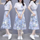 Yoekbird Vestido de gasa dulce francesa para mujeres en verano 2025 Nuevo temperamento Falda floral que abraza el set de dos piezas 9767# Blue Original Spot Set s