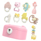Aseblarm teether hand rattle 0-3-6 months 1 year old baby grasps early education enlightenment soothes newborn baby toy G animal rattle 9 kit (pink)