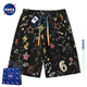 NASALIKE official full-print graffiti shorts men's summer casual shorts beach large pants men's sports breathable cotton pants white XL (recommended 129-145Jin Jin equals 0.5 kg)