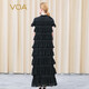 Voa Silk Double crêpe STRAP ROUND COUP DÉCORATIVE MANDE COURT COURTÉE GÉOGRÉTÉ GÉOGRENTE MURBERNE BLACK MURBERNE SOLK LONGE AE826 DARK COMPENIR (B13) M