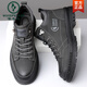 Woodpecker men's shoes 2025 autumn new leather Martin boots men's high top thick sole outdoor sports casual shoes business work shoes new 8065 gray 38