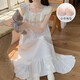 
Slim and beautiful summer princess style cotton suspender nightgown for women in summer thin pajamas with chest pad girl mid-length dress 9905 black M
