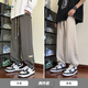 RLZN胖子大码休闲裤子男夏秋季宽松大码垂感重磅束脚运动裤子休闲长裤 K1049黑色 3XL 170-185斤