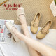 Agsdon Mary Jane shoes women's versatile one-legged small leather shoes women's bean shoes soft sole shoes 523084 beige 38