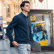 
Mr. Cloth lapel knitted wool jacket men's spring and autumn double-sided pocket cardigan sweater BT12131 dark gray blue L (175)