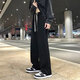 Jiaye black straight casual men's hanging loose and versatile American trendy boys' autumn casual sports plus velvet long pants regular black 1 piece XL 100-120Jin Jin equals 0.5 kg